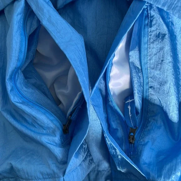 NEYELLE Women’s VintageY2K Windbreaker Blue/White Kangaroo Pocket Zipper Hood XL - Picture 6 of 14